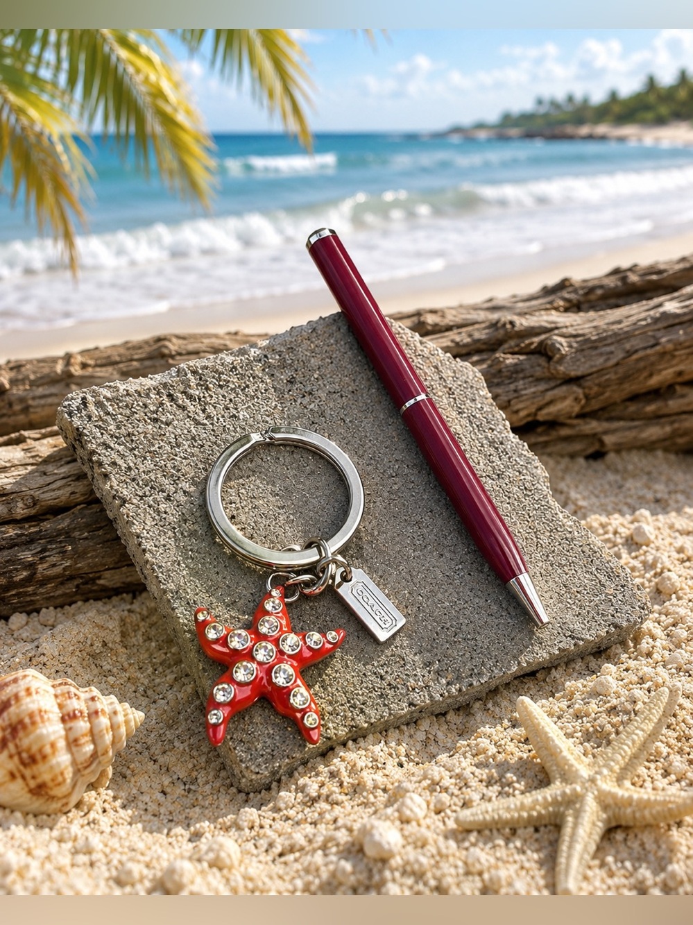Coach Red Starfish Keychain & Coach Pen